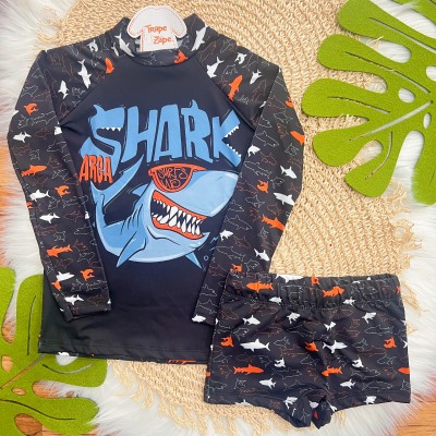 Linha Praia - Blusa com Proteção UV50+ e Sunga - Shark - Preto